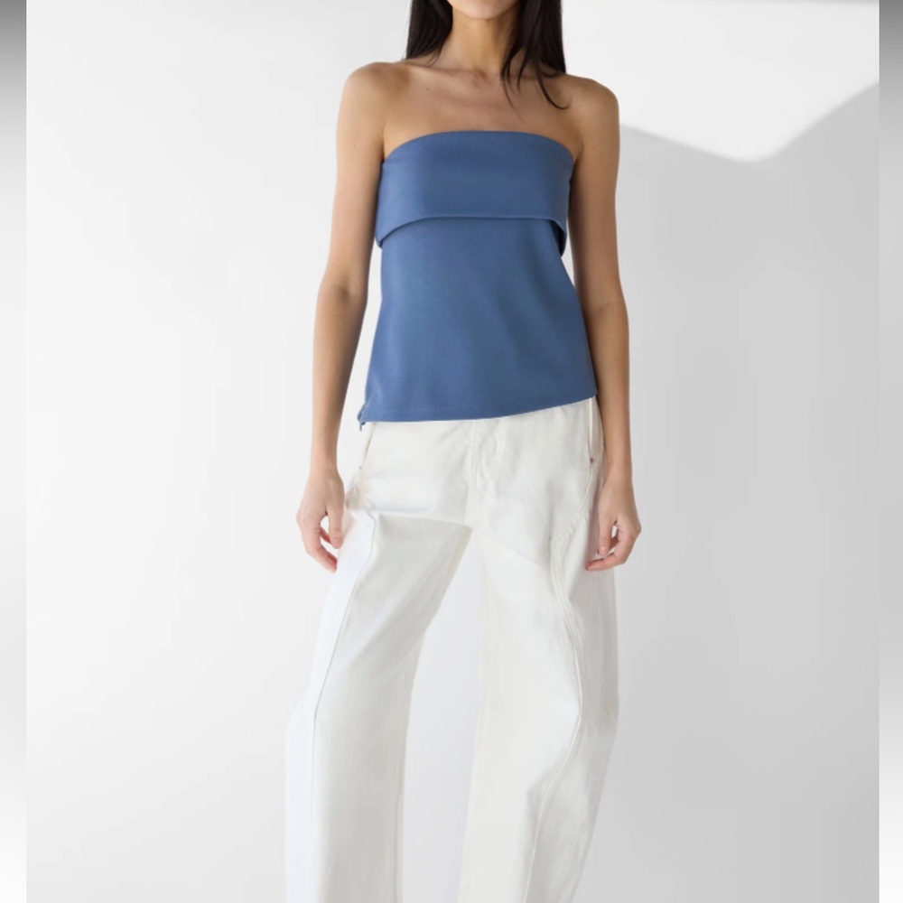 OAK + FORT blue strapless top
